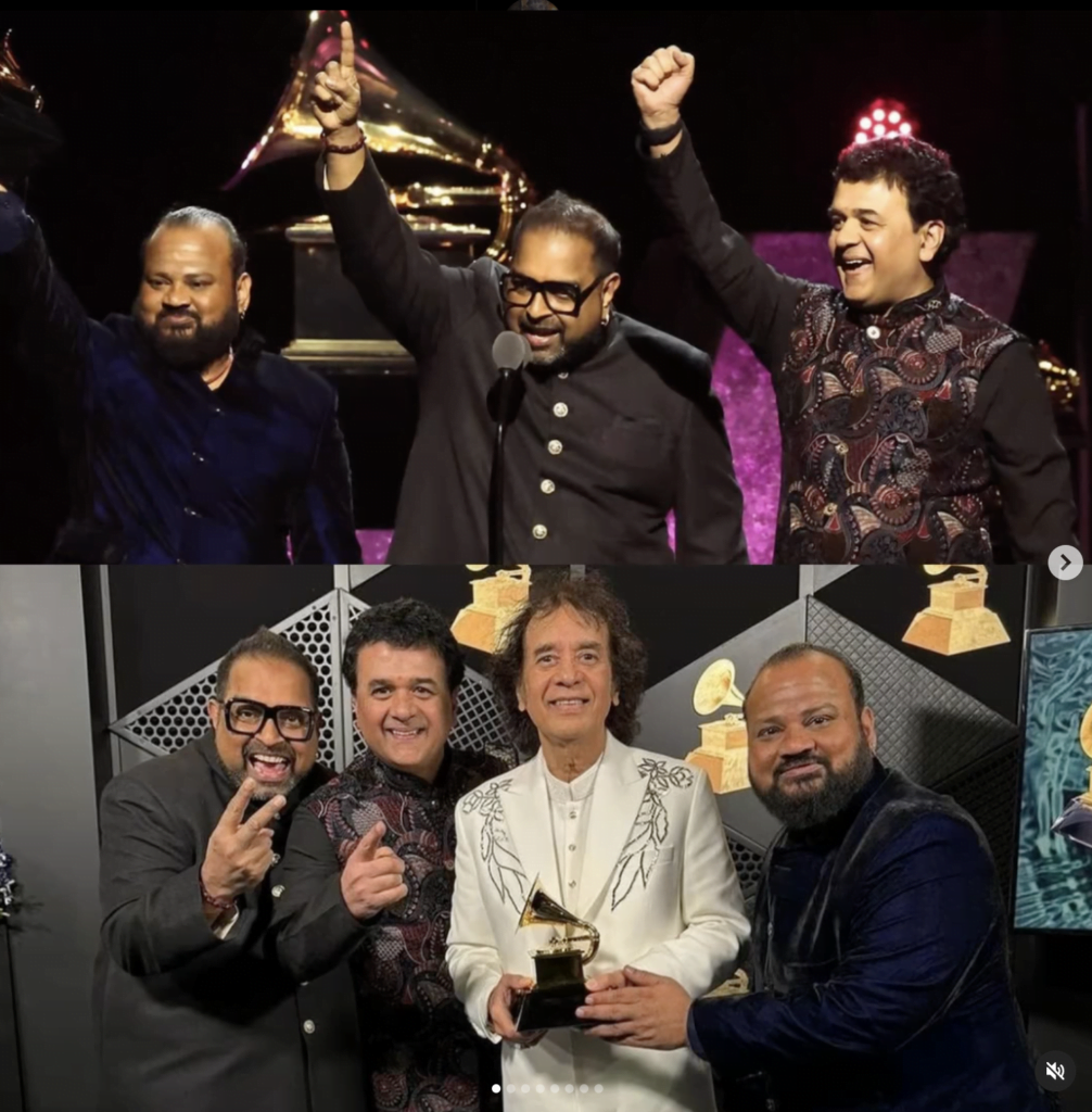 Shakti Band, Shakti Group, Grammy Award, grammy awards 2023, Ustad Zakir Hussain, Shankar Mahadevan, Ganesh Rajagopalan, Selvaganesh Vinayakram, Best Global Music Album in 2024, This Moment, guitarist John McLaughlin